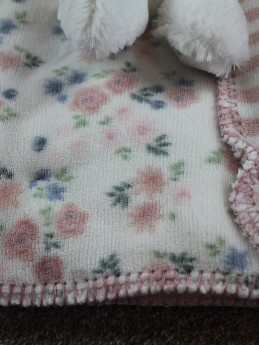 Chick Pea Floral White Bunny Plush Toy Baby Blanket Set Pink White Striped NWT